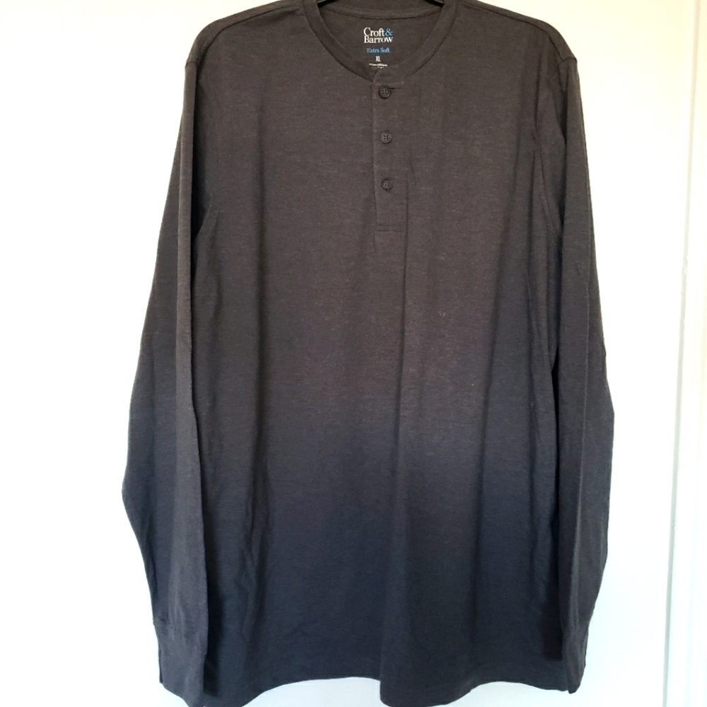 Croft & Barrow Gray Extra Soft Men's Henley Three Button Shirt Size XL NWOT